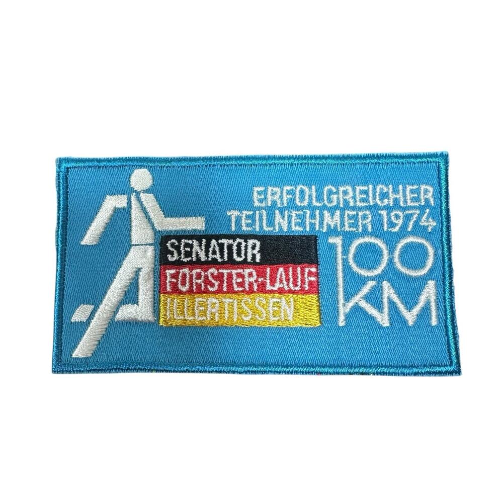 Vtg Marathon Finisher Patch Senator Forster Lauf 100km Run Race Germany Blue 70s